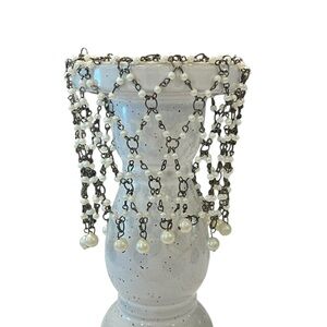 Vintage Clear Silver Chain & Beads Jacket For Candle Pillar Or Bottle 4” X‎ 5”